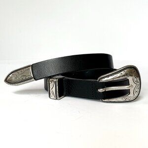 MAISON BOINET BLACK LEATHER WESTERN BUCKLE SKINNY BELT SIZE 32